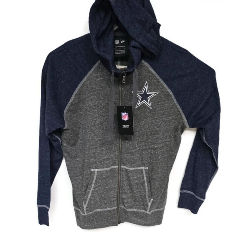 Dallas Cowboys Hoodie Mens Large Gray Navy Nike NFL Team Apparel Gym Vintage Zip